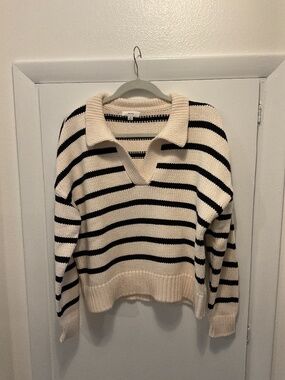 A Loves A Brand Sweater , Navy Blue and Ecru Stripe, Size Medium